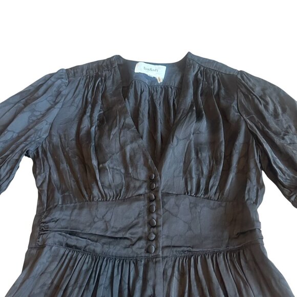 BA&SH Daniela Mini Dress Black Satin Puff Sleeve Subtle Print Size XS Women's - Picture 3 of 12